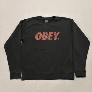 Obey Sweatshirt Size Medium Black Fall Y2K Graphic Logo Sweater Casual Outdoor